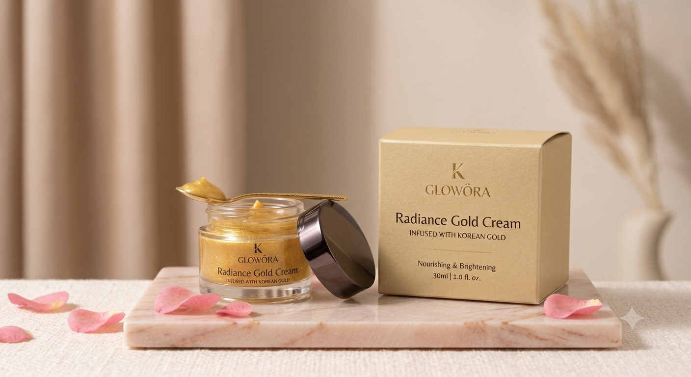 Glow & White Korean Whitening Gold Cream for radiant, bright, and nourished skin care.