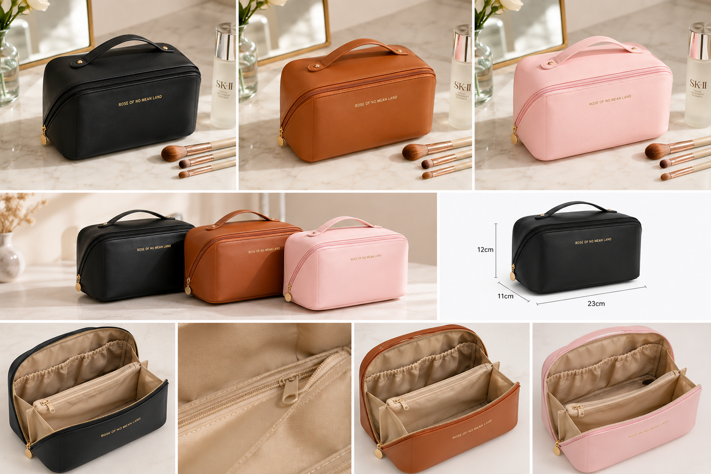 Glowora Large Capacity Travel Cosmetic Bag – Premium PU Leather