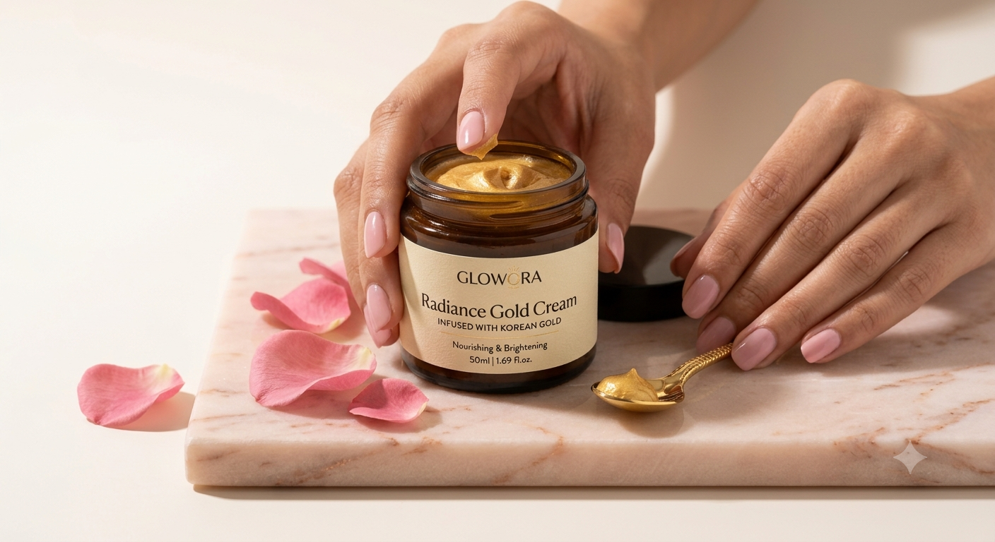 Glow & White Korean Whitening Gold Cream for radiant, bright, and nourished skin care.