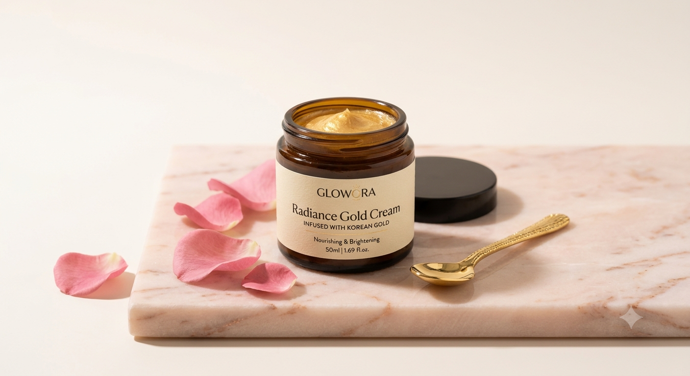 Glow & White Korean Whitening Gold Cream for radiant, bright, and nourished skin care.