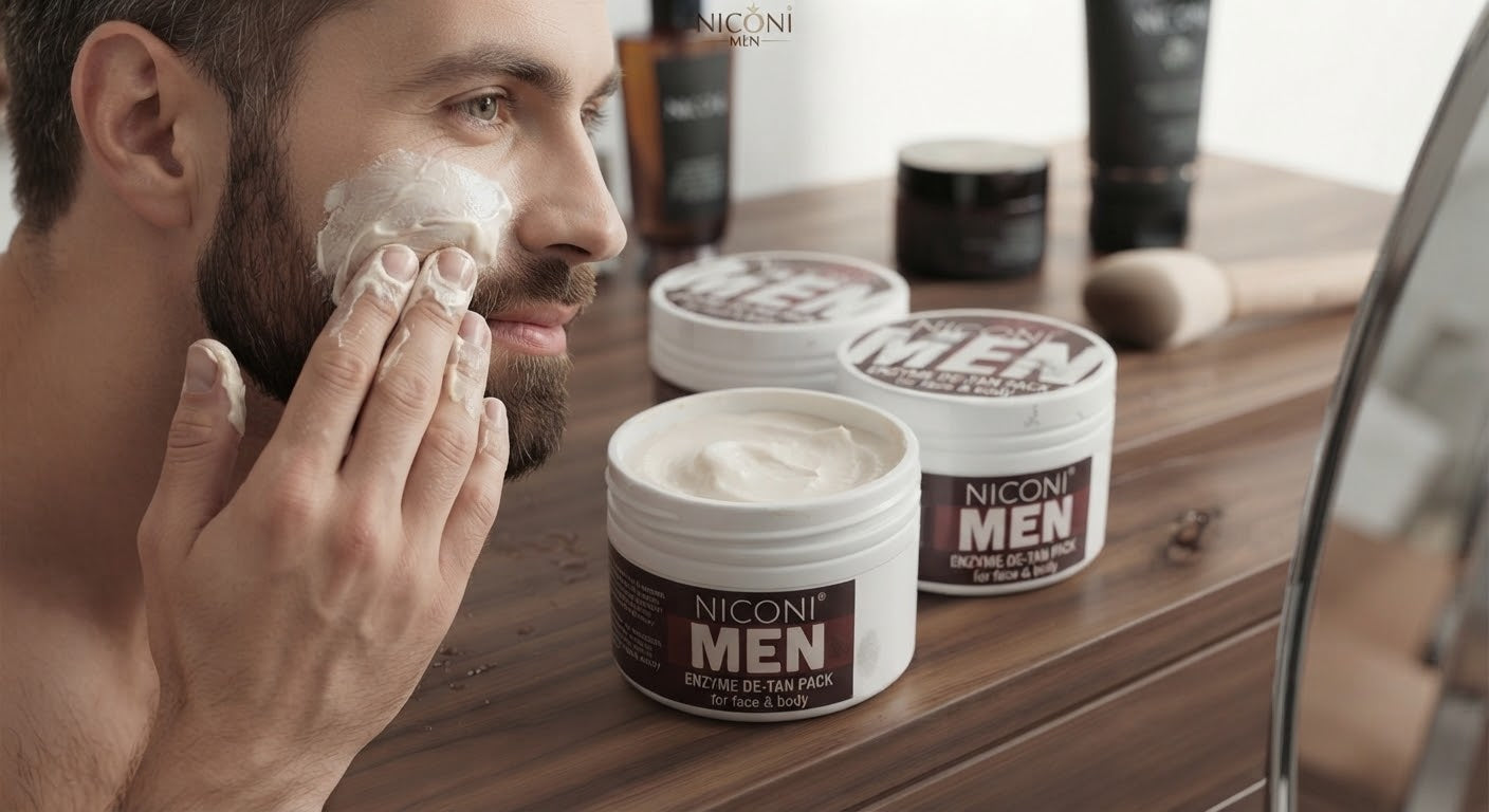 Niconi Men Enzyme De-Tan Cream | Tan Removal, Brightening & Deep Cleansing for Men | 100gm