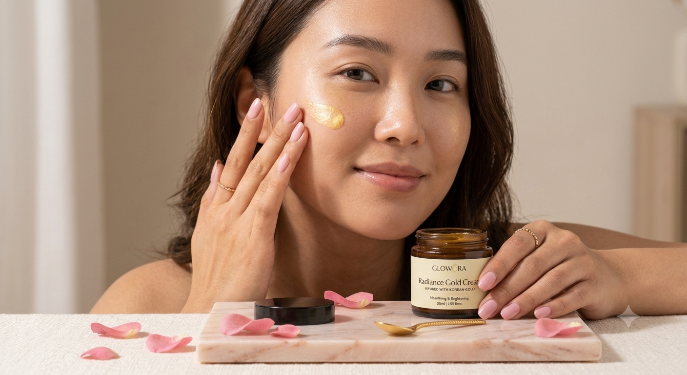 Glow & White Korean Whitening Gold Cream for radiant, bright, and nourished skin care.