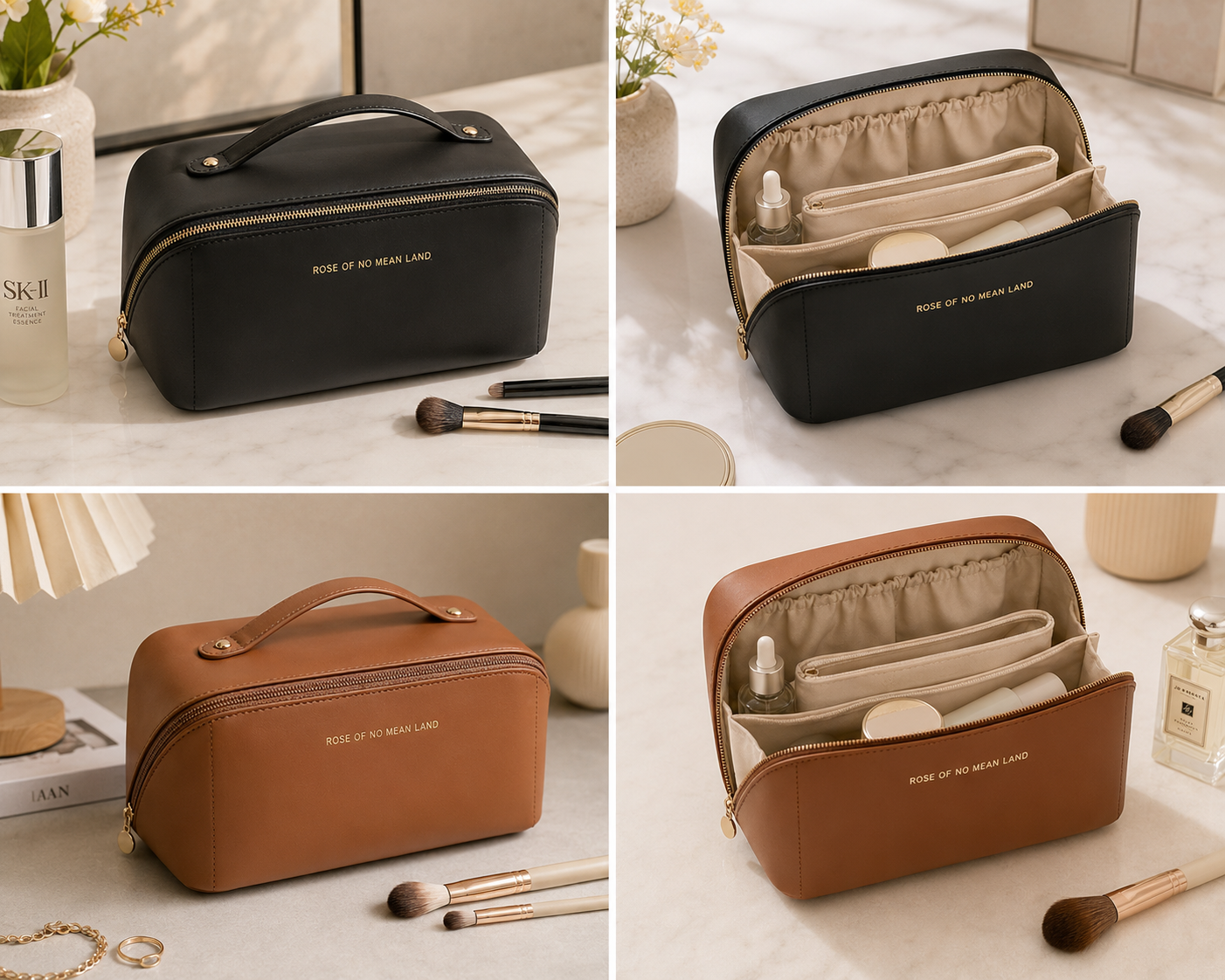 Glowora Large Capacity Travel Cosmetic Bag – Premium PU Leather