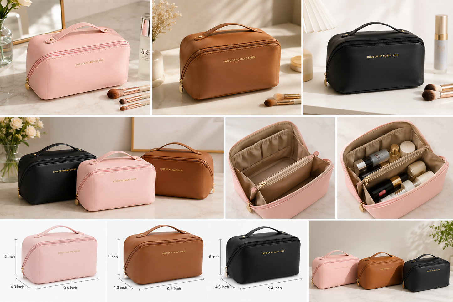 Glowora Large Capacity Travel Cosmetic Bag – Premium PU Leather